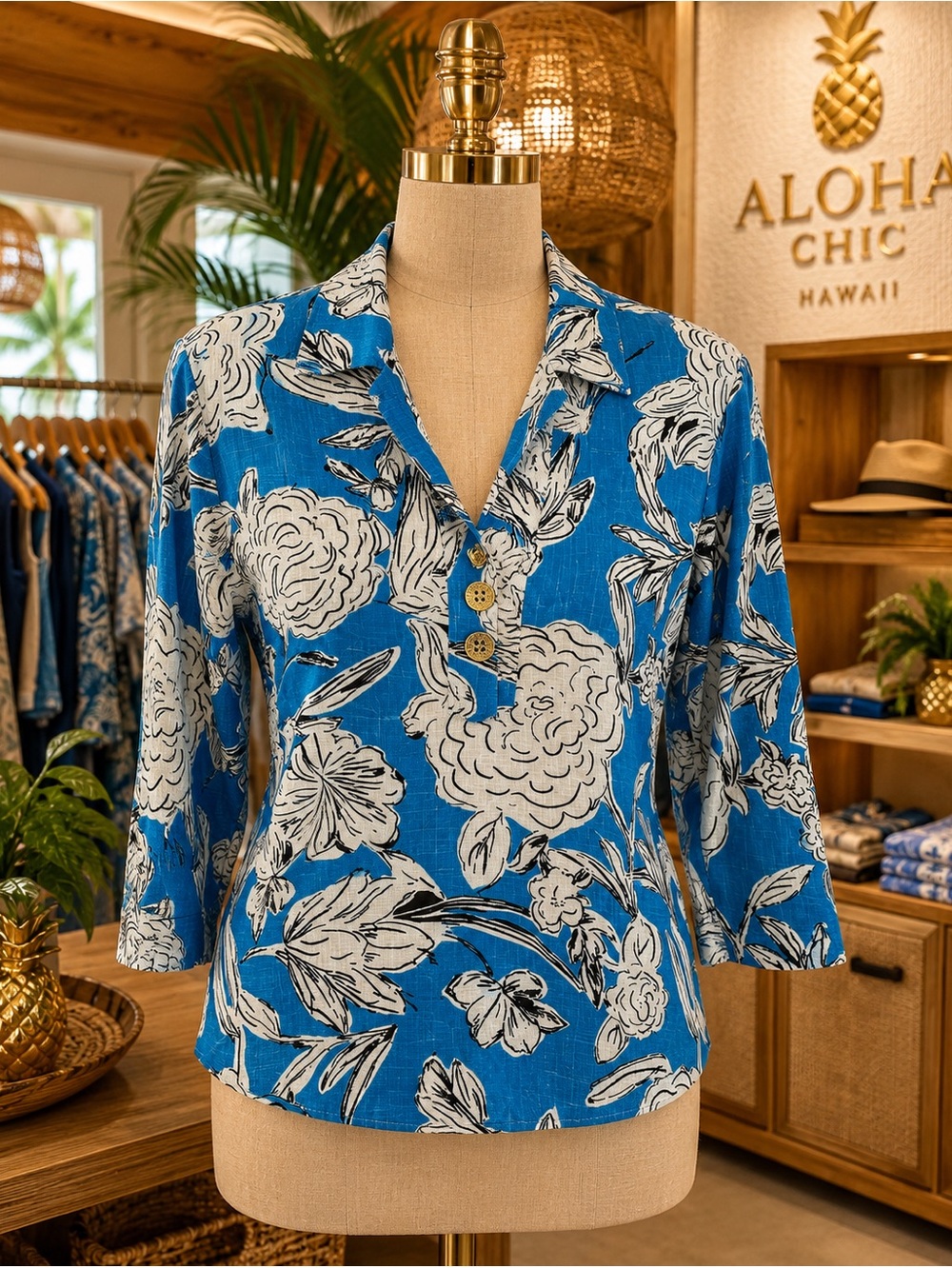 Zara Blue Floral Blouse with Notched Collar sm-m